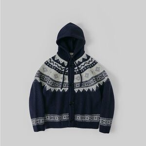 Midnight Blue Wool Jacquard Hood Duffle Knit Ladudge Store Size S Brand New